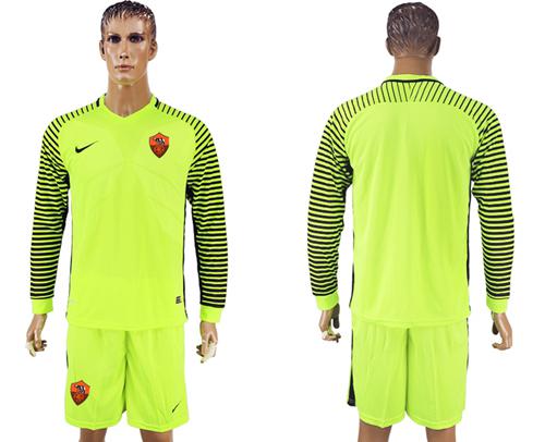 Roma Blank Shiny Green Goalkeeper Long Sleeves Soccer Club Jersey